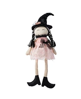 Glitzhome 29" Halloween Pink Fabric Dressed Witch Sitter