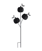 Glitzhome 39.5" Halloween Metal Triple Pumpkin with Spring Bats Yard Stake
