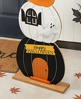 Glitzhome 35" Halloween Wooden Pumpkin Haunted House Porch Decor