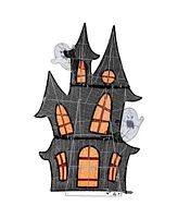 Glitzhome 61.75" Lighted Halloween Haunted House Outdoor Decor with Warm White Led Lights