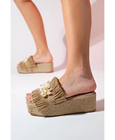Prologue Shoes Dion Raffia Seashell Wedge Mules (Women)
