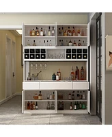 White 8-door 3-drawer environmentally friendly particleboard kitchen cabinet, pantry, Storage cabinet (classic white/wine rack)