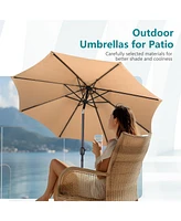 Flynama 9 foot outdoor patio umbrella with button tilt and crank, Outdoor patio/market table umbrella Uv protected and waterproof, khaki