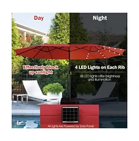 15 Feet Twin Patio Umbrella with 48 Solar Led Lights