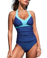 Cupshe Women's Halter Neck Self Tie Ruched Tankini Sets