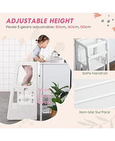 Toddler Tower with Adjustable Height, Toddler Kitchen Stool Helper with Anti-slip Mat, Step Stool for Kitchen, Bathroom, White