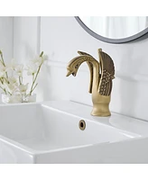 Swan Single Hole Single-Handle Bathroom Faucet And Pop Up Drain & Overflow Cover in Antique Brass