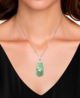 Dyed Green Jade Carved Buddha 18" Pendant Necklace in Sterling Silver
