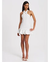 Miss Circle Women's Barbra White Cross Straps Bodycon Mini Dress with Bubble Hem