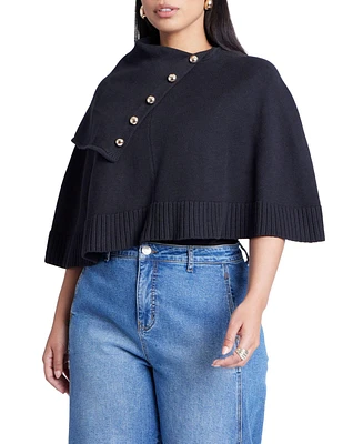 Eloquii Women's Button Detail Sweater Poncho