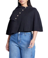 Eloquii Women's Button Detail Sweater Poncho