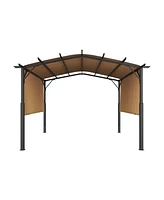 Slickblue Outdoor Retractable Pergola with Canopy Arched Top Metal Patio Pergola