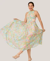 J Mendel Women's Floral Pleated Bodice Halter Midi Dress