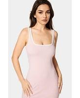 Bebe Women's Rib Contrast Square Neck Maxi Dress