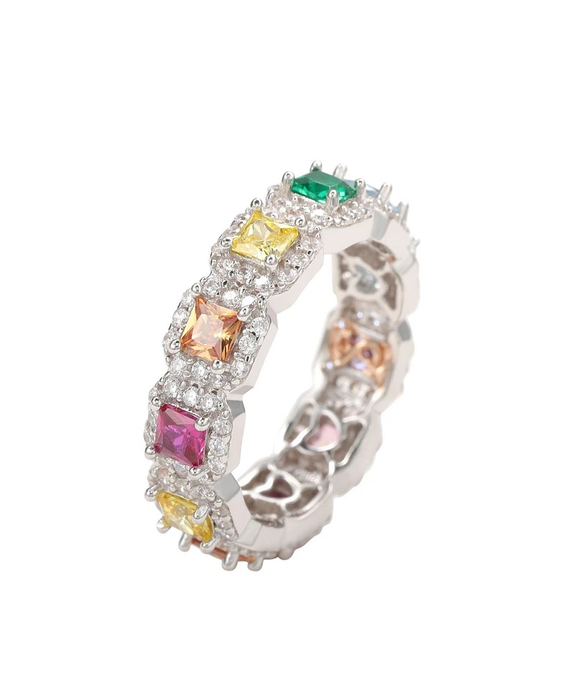 Suzy Levian New York Sterling Silver Rainbow Cubic Zirconia Princess Cut Eternity Band