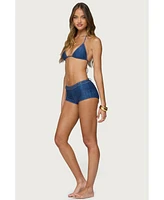 Edikted Women's Agnes Denim Printed Triangle Bikini Top