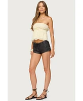 Edikted Women's Seren Ruffle Chiffon Strapless Top