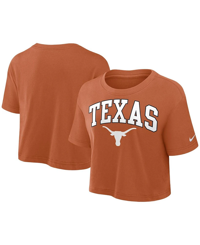 Nike Women's Texas Orange Longhorns Power Pursuit Athletic Prep Arch Performance Cropped T-Shirt