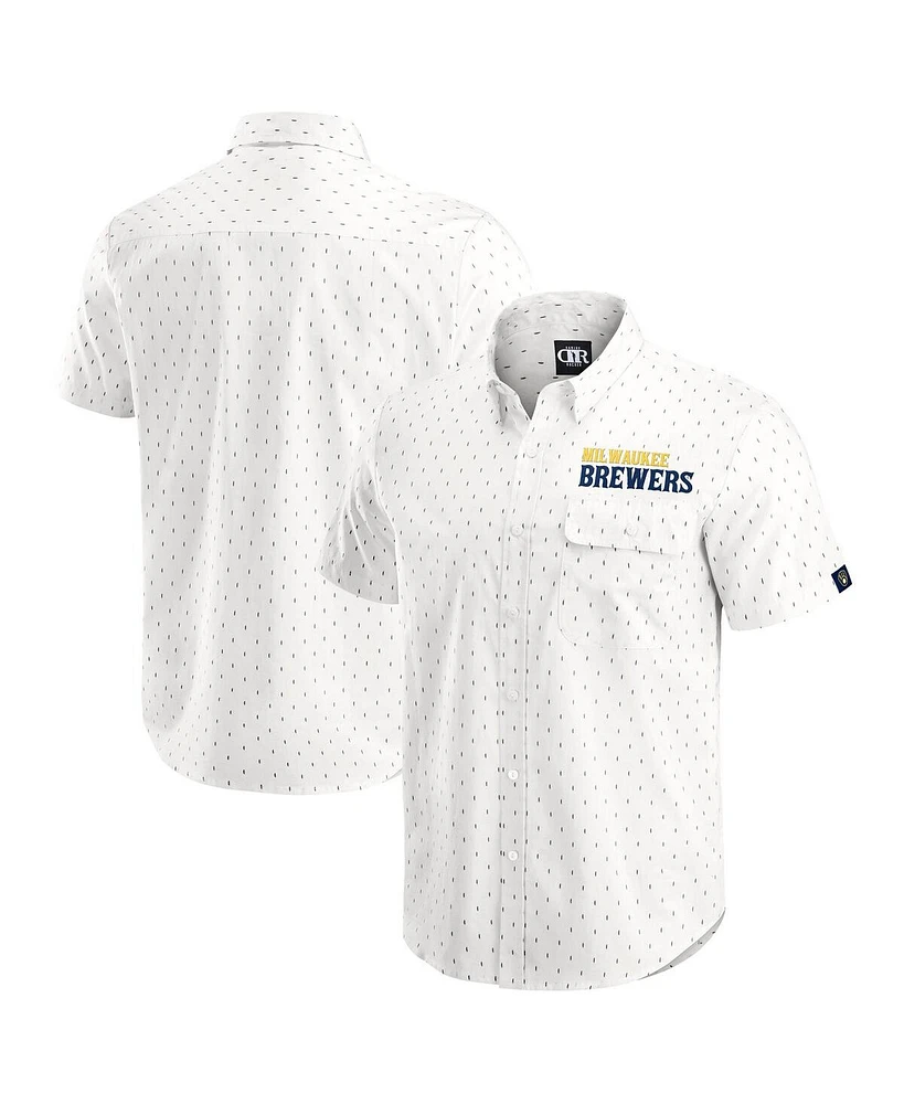 Darius Rucker Collection by Fanatics Men's Cream Milwaukee Brewers Printed Button-Down Shirt