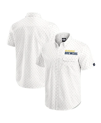 Darius Rucker Collection by Fanatics Men's Cream Milwaukee Brewers Printed Button-Down Shirt