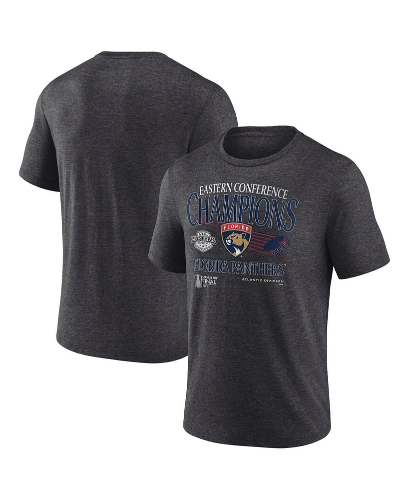 Fanatics Men's Heather Charcoal Florida Panthers 2025 Eastern Conference Champions Old School Tri-Blend T-Shirt