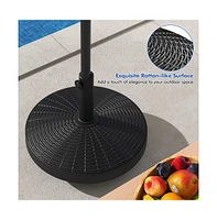 50 Lbs Patio Wicker Style Resin Umbrella Base Stand Heavy Duty with Wheels