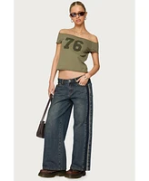 Edikted Womens Petite Contrast Panel Low Rise Jeans