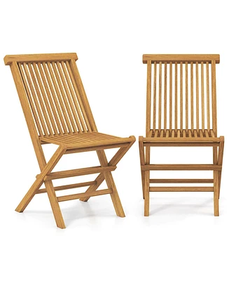 Costway Patio Chairs Set of with Slatted Seat & Backrest No Assembly Needed for Poolside