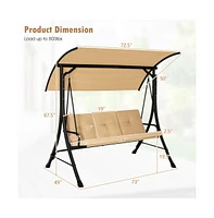 3-Seat Outdoor Porch Swing with Adjustable Canopy and Padded Cushions
