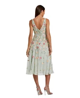 Mac Duggal Women's Deep V-Neck Embroidered Midi Dress