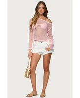 Edikted Women's Fern Mid Rise Denim Shorts