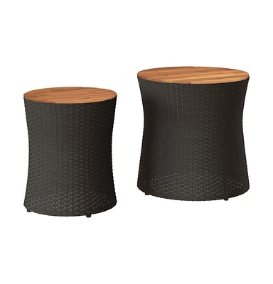 vidaXL Patio Side Tables 2 pcs with Wooden Top Poly Rattan