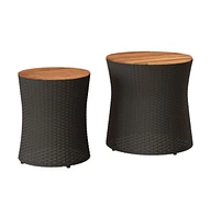 vidaXL Patio Side Tables 2 pcs with Wooden Top Poly Rattan