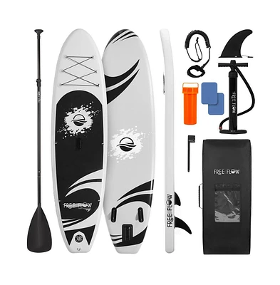 Free-Flow Welded Inflatable Stand-Up Paddle-Board with Double-Action Hand Pump, 3-Shaft Aluminum Paddle, Leash, Fin, Repair Kit