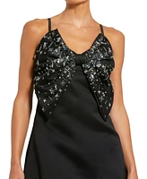 Mac Duggal Women's Sleeveless Satin A-Line Beaded Bow Mini Dress