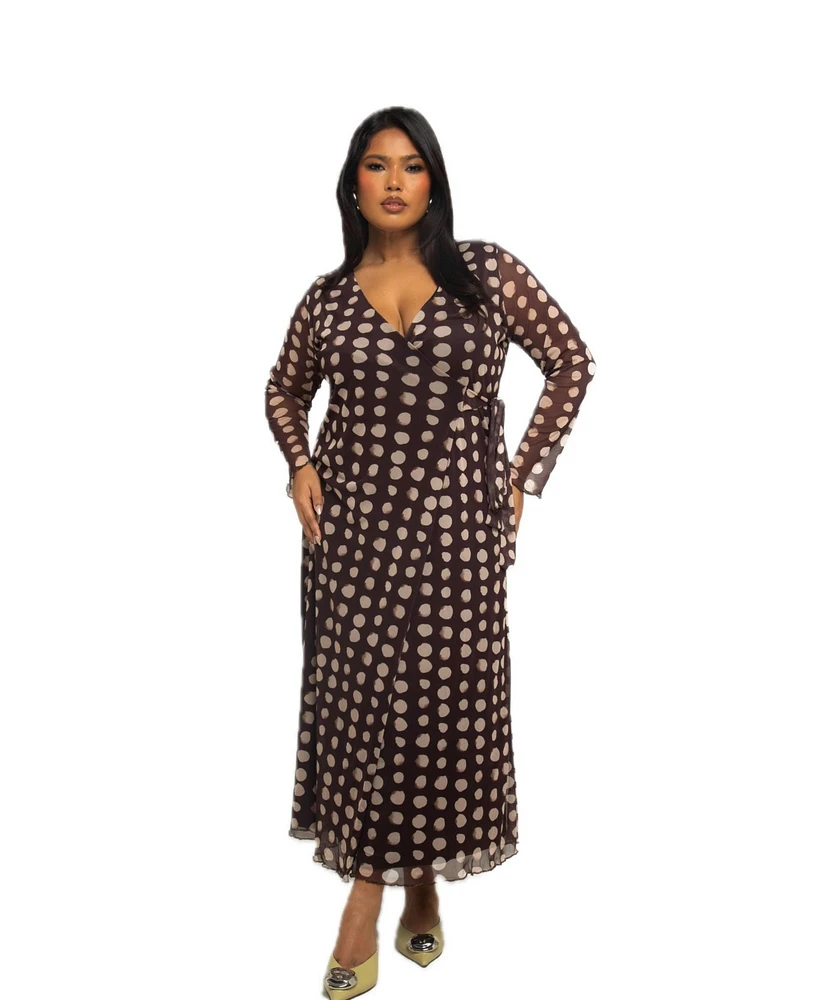 Fashion-szn Curve Women's Polka Dot Wrap Midaxi Dress