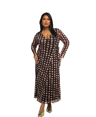 Fashion-szn Curve Women's Polka Dot Wrap Midaxi Dress