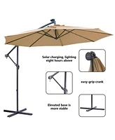 Flynama 10 Ft Solar Patio Outdoor Umbrella Hanging Cantilever Umbrella Offset Umbrella ,Adustment with 32 Led Lights