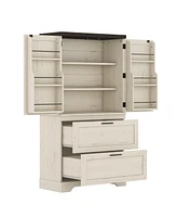 Casainc Modern Farmhouse Wooden Cabinet with Sturdy Frame, Storage Divider & Drawers for Living Room and Office