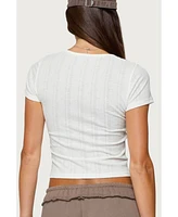Edikted Women's Semi Sheer Ribbed V Neck T Shirt