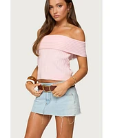 Edikted Womens Blythe Ribbed Knit Fold Over Top
