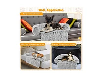Akiudex Gray Plush Calming Dog Couch Bed with Anti-Slip Bottom