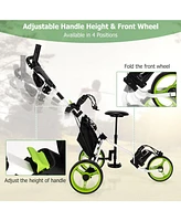 3 Wheel Folding Golf Push Cart with Seat Scoreboard and Adjustable Handle