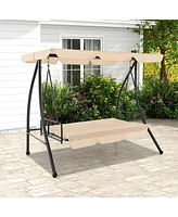 Gymax Outdoor Swing Chair Glider Patio Hammock Converting Flatbed w/ Adjustable Canopy