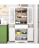 Costway 63" Tall Bathroom Cabinet with Tempered Glass Doors Adjustable Shelves Large Drawer