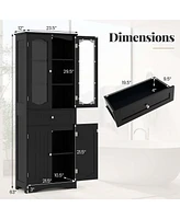 Costway 63" Tall Bathroom Cabinet with Tempered Glass Doors Adjustable Shelves Large Drawer