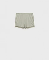 Mango Women's Lace Contrast Cotton Pajama Shorts