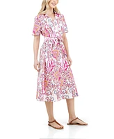 Fever Women's Button Front Tie Waist Midi Dress