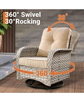 Xizzi 10 Piece Outdoor Patio Furniture with Swivel Chairs,All Weather Wicker Sectional Coversation Set Solar Coffee Table, Single Modular Chairs