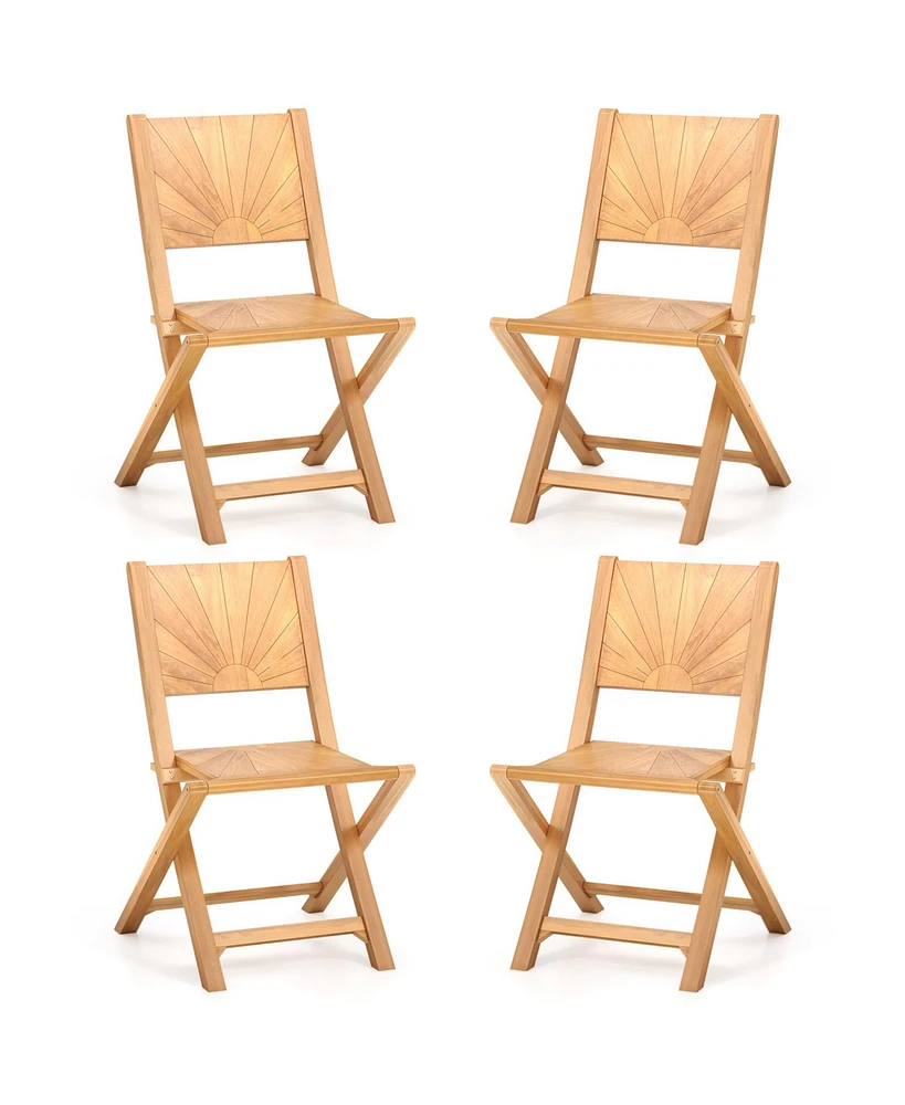 Gymax 4 Pcs Folding Patio Chairs w/ Inclined Backrest Teak Wood Outdoor Dining Chairs